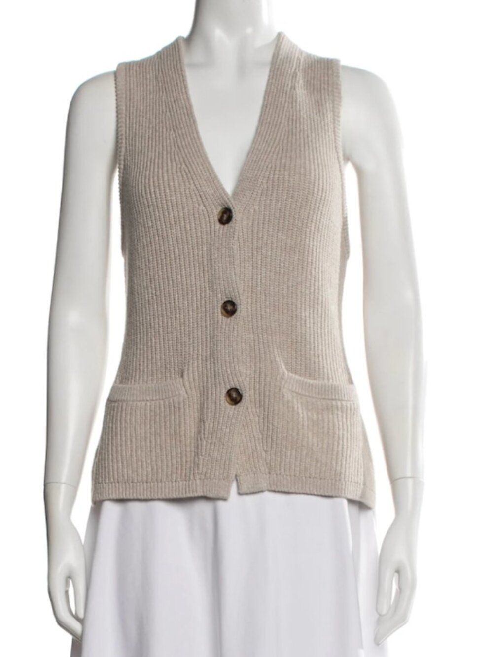 White + Warren Tan Sweater Vest in Small